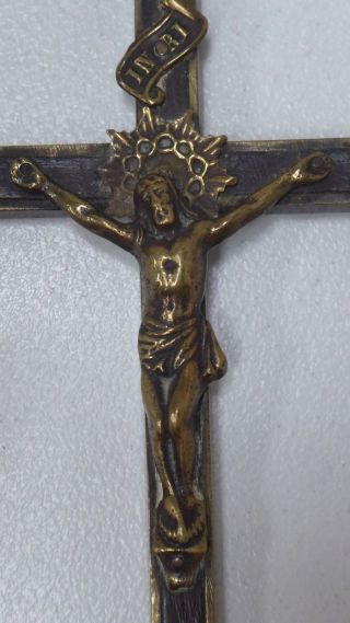 Antique Nuns Crucifix Cross Brass And Bog Oak/eboniseboned X Vatican Collector