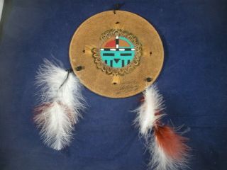 Navajo Signed Decorative Drum Dream Catcher White Antelope
