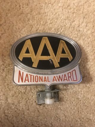 Vintage Antique Aaa National Award License Plate Topper Accessory Badge Auto Emb