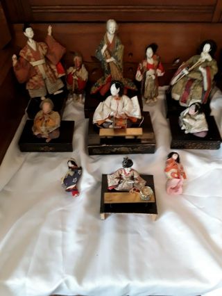 Group Of 11 Japanese Vintage Hina Ningyo Matsuri Dolls : Various Dolls From Set