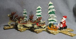 Vintage Wood Santa & Reindeer Expansion Scissor Ornament - Japan