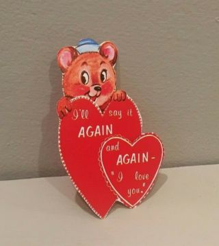 Vintage Valentine Card Cute Teddy Bear Say It Again I Love You 60 