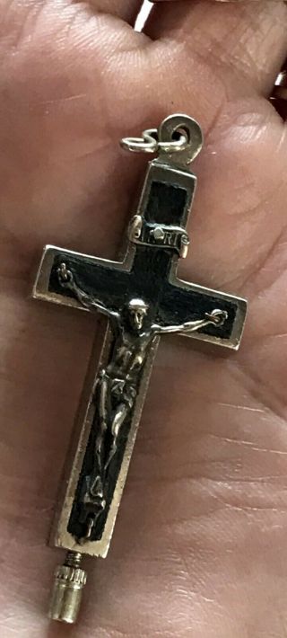 Vtg Antique Crucifix Reliquary Cross Ebony Pendant Hidden Compartment Religious