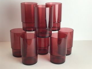 8 Tupperware 14oz 400ml Plastic Acrylic Tumblers Glasses Cranberry Red Vint Set
