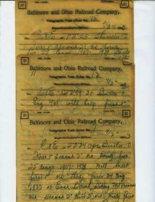 Baltimore & Ohio Railroad B&o Train Orders (10) Butler,  Ohio All 1903.