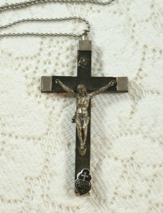 Vintage Pectoral Cross Crucifix Wood Metal Jesu Xpi Passio Passionist Cross