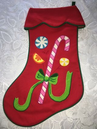 Vtg House Of Hatten Christmas Stocking Pink Candy Cane Candy Joyce Miller Design