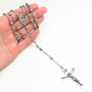 Antique Victorian Sterling Silver Crucifix Cross Religious Chain Rosary Necklace