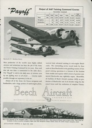 1945 Beech Aircraft Ad Beechcraft At - 11 Bombing Trainer & At - 7 Wwii Military