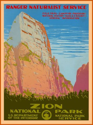 1938 Zion Utah National Park Vintage United States Travel Advertisement Poster