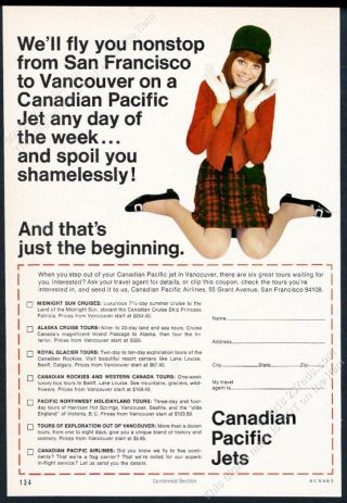 1967 Canadian Pacific Airlines Stewardess Color Photo Vintage Print Ad