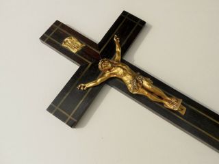 ANTIQUE RELIGIOUS WALL CROSS CRUCIFIX WOOD & GILDED 19 CENTURY 2