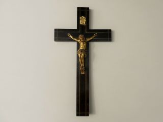 ANTIQUE RELIGIOUS WALL CROSS CRUCIFIX WOOD & GILDED 19 CENTURY 3