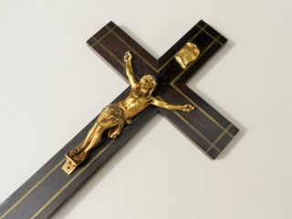 ANTIQUE RELIGIOUS WALL CROSS CRUCIFIX WOOD & GILDED 19 CENTURY 4