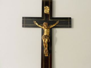 ANTIQUE RELIGIOUS WALL CROSS CRUCIFIX WOOD & GILDED 19 CENTURY 5
