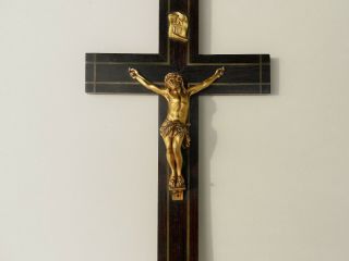 ANTIQUE RELIGIOUS WALL CROSS CRUCIFIX WOOD & GILDED 19 CENTURY 7
