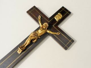 ANTIQUE RELIGIOUS WALL CROSS CRUCIFIX WOOD & GILDED 19 CENTURY 8