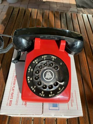 Vintage Bell System Western Electric Red & Black Rotary Dial Desk Telephone