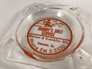 Vintage Clear Glass Ash Tray From Johnny’s Gulf Service Princeton Ky