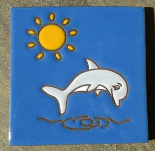 1 Talavera Pottery 6 " Tiles Dolphin Porpoise Ocean Sea Water Lobtailing Breach