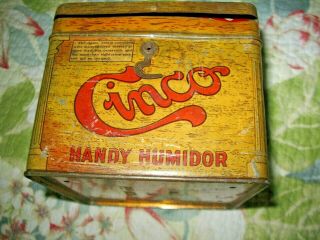 Antique Vtg Cinco Handy Humidor Cigar Tobacco Metal Tin Lunchbox Pale Pennsylvan