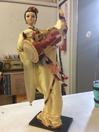 vintage geisha doll 28 inches tall wooden base 2