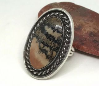 Old Pawn Navajo Stamped Sterling Silver Petrified Wood Ring (size 5)