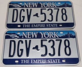 Pair York License Plates The Empire State Niagara Falls Nyc Skyline Dgv - 5378