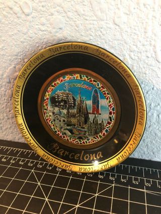 Vintage Barcelona Souvenir Plate 4.  5” Black Cobalt Gold Gaudi Spain Dish
