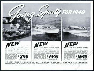1940 Chris Craft Runabout Cruiser De Luxe 3 Boat Photo Vintage Print Ad