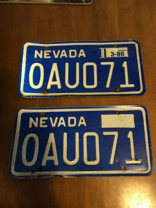 Vintage 1986 Official Nevada Blue License Plate Set