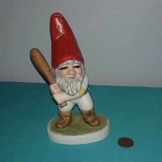 Vintage Lego Japan Gnome Elf Baseball Player Bisque Porcelain Figurine 6 " Tall