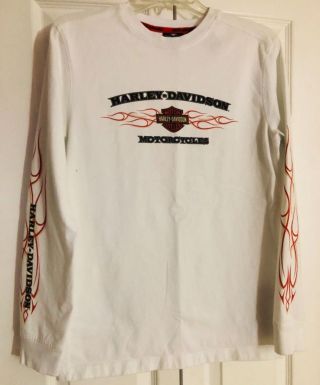 Harley Davison Men’s Long Sleeve White Graphic Crew Neck Pullover Henley Tee Sm