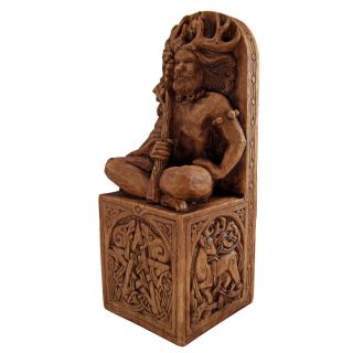 Seated Horned God Statue - Wood Finish - Dryad Designs - Wicca Cernunnos Figure