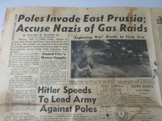 York Daily Newspaper Front & Back Cover Only Vintage 1939 War Sports Ads 4