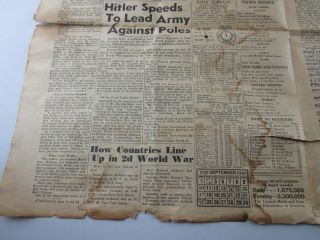 York Daily Newspaper Front & Back Cover Only Vintage 1939 War Sports Ads 5