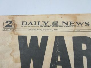 York Daily Newspaper Front & Back Cover Only Vintage 1939 War Sports Ads 8