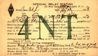 4nt B.  L.  Hinnant Wilson,  North Carolina 1923 W/ Stamp Vintage Ham Radio Qsl Card