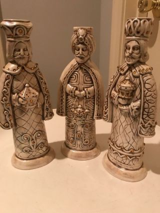 Vtg Mid Century Ceramic 3 Wise Men Christmas Candle Holders We Three Kings Magi