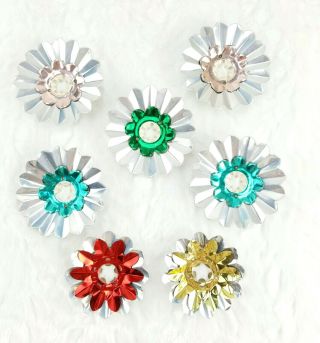 7 Vintage 2 Tone Multi Color Flower Aluminum Foil Christmas Light Reflectors