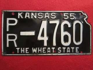 License Plate Car Tag 1955 Kansas Pr - 4760 Pratt County [n7a1]