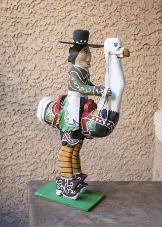 Navajo Folk Art - Cowboy Riding Ostrich By Delbert Buck - Native American