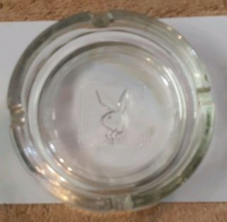 Vintage Playboy Club Bunny Clear Embossed Glass Round Ashtray 4 " And Matchbook.