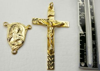 Bishops Vintage 22k Gold Fill Catamore Centerpiece Medal & Crucifix Rosary Parts