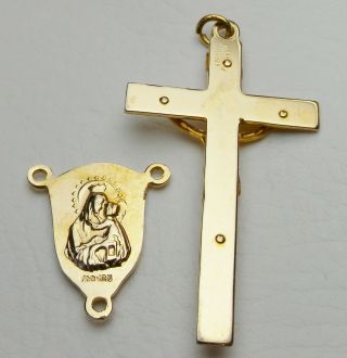 Bishops Vintage 22k Gold fill Catamore Centerpiece Medal & Crucifix Rosary Parts 3