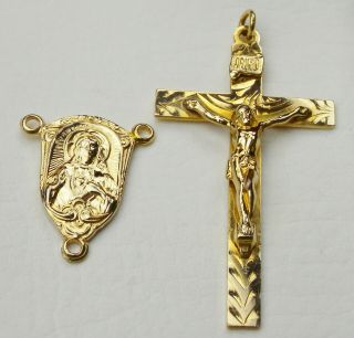 Bishops Vintage 22k Gold fill Catamore Centerpiece Medal & Crucifix Rosary Parts 7