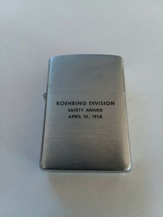 Vintage 1958 Zippo Lighter Koehring Division Safety Award Advertising L@@k
