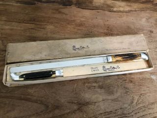 Vintage Queen Cutlery Co.  Deluxe Carver & Slicer Set Bone Antler Handles Knife