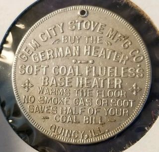 Vintage Quincy Illinois German Coal or Coke Gem City Stove Heater Token Coin 2