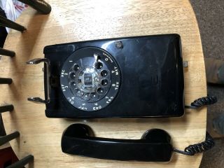 Vintage Phone Black 2 Line Wall Rotary Dial Western Electric Bell System 3